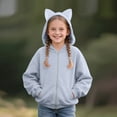 thumbnail image 1 of Kilaqueen Full Zip Up Hoodies for Kids Trendy Cute Cat Ear Hoodie Jackets Boys Girls Long Sleeve Casual Sports Plain Zipper Hooded Outwear Fall Outfits, 1 of 7