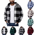 thumbnail image 1 of Kilaqueen Fuzzy Plaid Jackets for Men Warm Sherpa Fleece Lined Zip Up Hoodies Fall Winter Casual Long Sleeve Flannel Outerwear Coat, 1 of 6