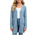 thumbnail image 1 of Kilaqueen Girl's Long Open Front Cardigan Sweater, Ribbed Knit Long Sleeve Duster with Pockets, Lightweight Casual Layering Top for Fall, 1 of 5