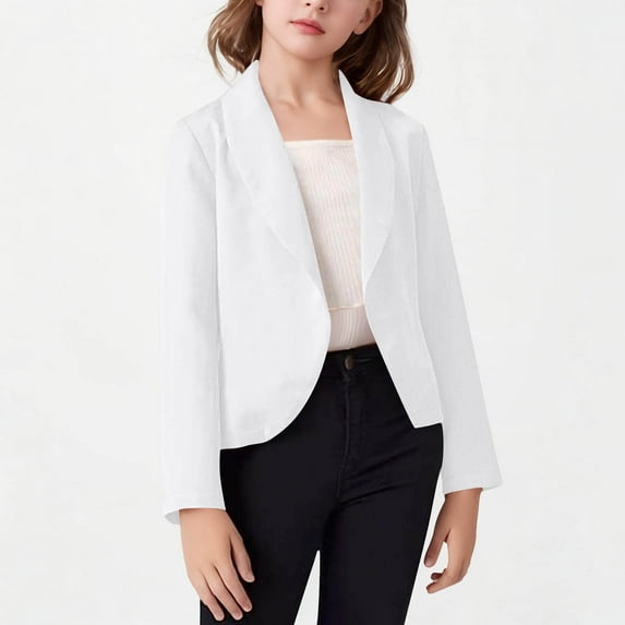 Kilaqueen Girls Blazer Jacket Solid Color Lapel Suit Coat Lightweight Dressy Casual Open Front Long Sleeve Blazers Size 5-14 Years