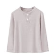 thumbnail image 1 of Kilaqueen Girls Boys Long Sleeve Shirt with 2 Button Crew Neck Solid Color Polo Shirt Without Collar Casual 2025 Fall Winter Base Layer Tops, 1 of 4