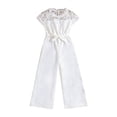 thumbnail image 1 of Kilaqueen Girls Floral Lace Jumpsuit Summer Cap Sleeve Wide Leg Belted Formal Long Pant Rompers for Kids, 1 of 6