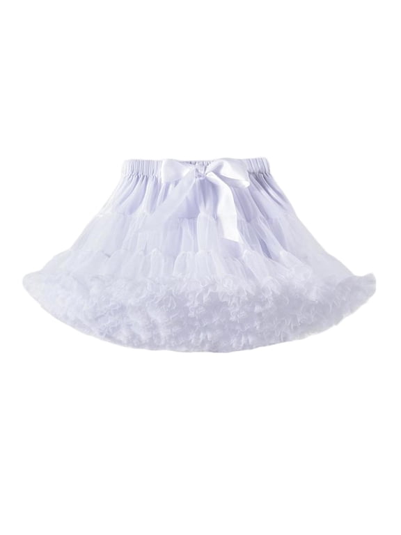 Girls Ruffled Tulle Petticoat Skirt with Front Bow and Elastic Waist, Layered Party Costume Tutu for Dance, Dress Up and Celebrations
