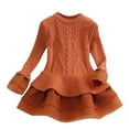 thumbnail image 1 of Kilaqueen Girls Sweater Dress Crew Neck Long-Sleeve Ribbed Knit Mesh Dress Tiered Kids Swing Holiday Clothes Fall Winter, 1 of 2