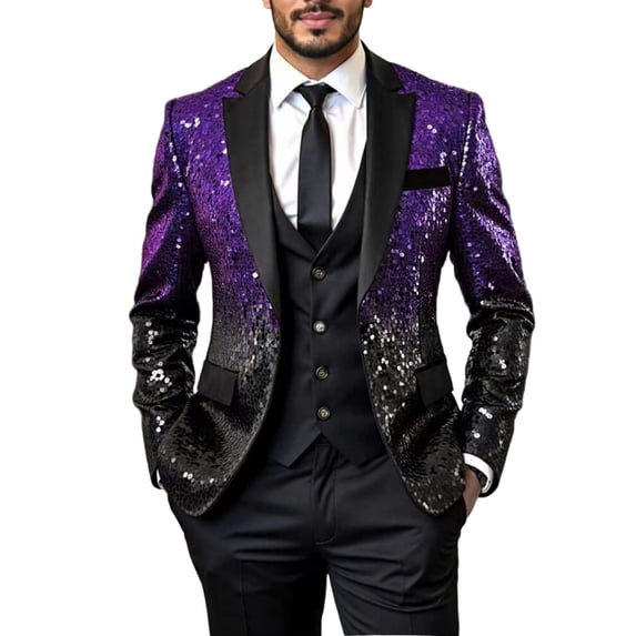 Kilaqueen Gradient Sparkle Sequin Blazer for Men Notch Lapel Single Breasted One Button Suit Jackets Party Prom Wedding Dinner Blazers
