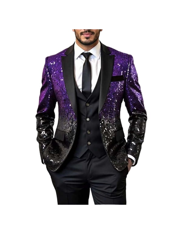 Gradient Sparkle Sequin Blazer for Men Notch Lapel Single Breasted One Button Suit Jackets Party Prom Wedding Dinner Blazers