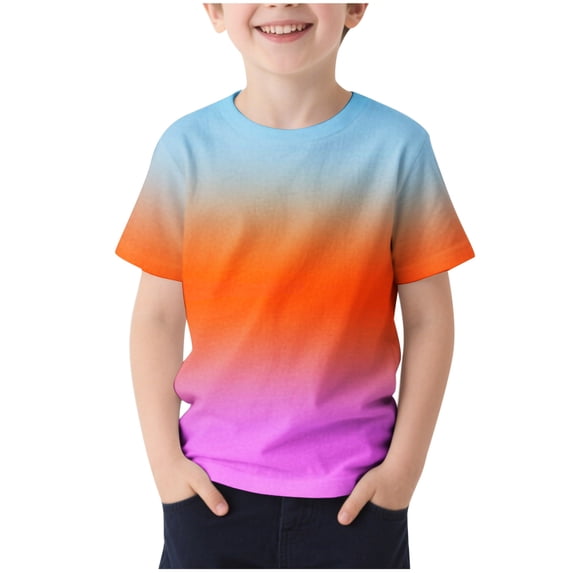 Kilaqueen Gradient Summer Tops for Teens Short Sleeve Crew Neck Pullover Tops Casual Relaxed Fit Relaxed Fit Basic Tees for 2-13Y