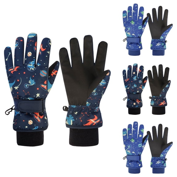 Kilaqueen Graphic Printed Ski Winter Gloves for Boys Girls Toddler Kids Waterproof Snowboard Snow Gloves for Cold Weather Stretchy Warm Gloves