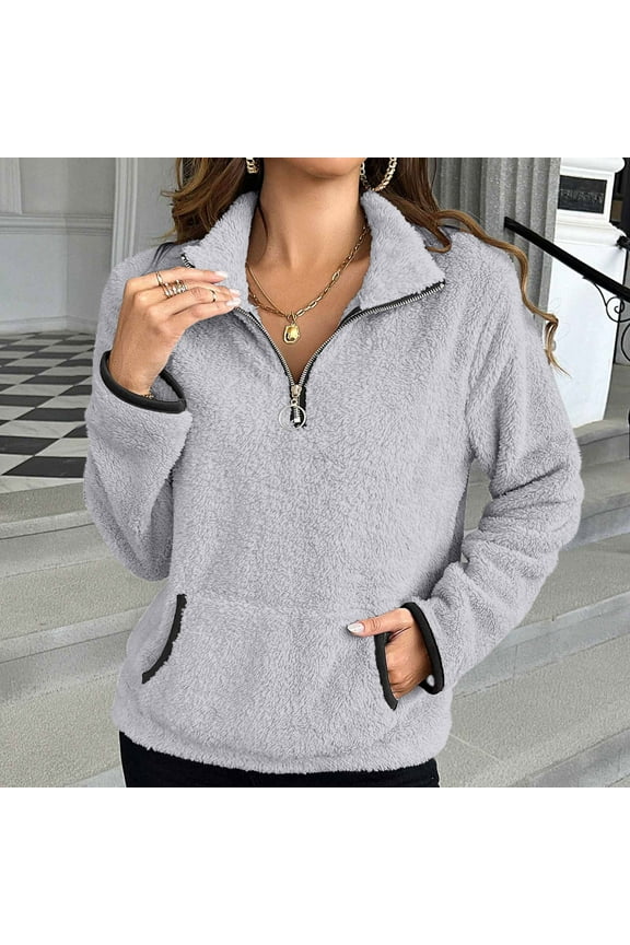 Half Zip Sherpa Sweatshirts Women Soft Fluffy Fleece Long Sleeve Casual Pullover Fall Winter Warm Outwear Coat with Pockets