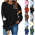 thumbnail image 1 of Kilaqueen Halloween Ghost Sweatshirts for Women Spooky Season Sweatshirt Lightweight Long Sleeve Funny Ghost Pumpkin Graphic Crewneck Pullover Tops, 1 of 3