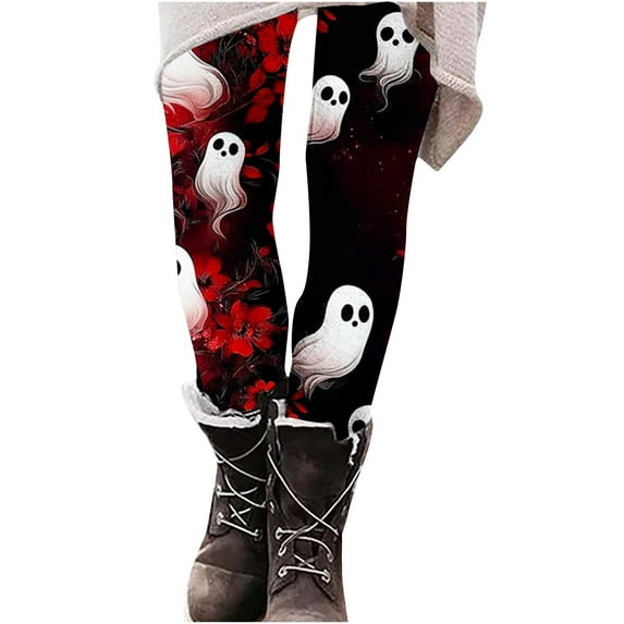 Kilaqueen Halloween Leggings for Women Fall Winter Pumpkin Ghost Bats Spider Web Skeleton Graphic Print Stretchy Leggings Tights Halloween Costume
