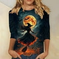 thumbnail image 1 of Kilaqueen Halloween Shirts for Women Funny Cute Graphic 3/4 Length Sleeve Tunic Tops Trendy Crewneck Witch Pumpkin Ghost Spooky Season Tops and Blouses Halloween Costume, 1 of 5