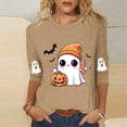 thumbnail image 1 of Kilaqueen Halloween Shirts for Women 3/4 Sleeve Round Neck Funny Holiday Ghost Graphic Tee Casual Spooky Season Fall Loose Fit Tunic Tops, 1 of 3