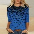 thumbnail image 1 of Kilaqueen Halloween Shirts for Women Fall Spooky Funny Bat Graphic Tees 3/4 Sleeve Round Neck Loose Casual Holiday Tunic Tops, 1 of 5