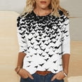 thumbnail image 1 of Kilaqueen Halloween Shirts for Women Fall Spooky Funny Bat Graphic Tees 3/4 Sleeve Round Neck Loose Casual Holiday Tunic Tops, 1 of 5