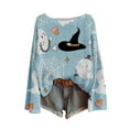 thumbnail image 1 of Kilaqueen Halloween Sweaters for Women Boho Vintage Spooky Season Ghost Graphic Print Sweatshirt Long Sleeve Crew Neck Knit Pullover Tops, 1 of 3
