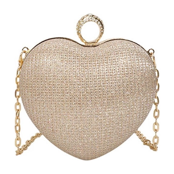 Kilaqueen Heart Shaped Evening Clutch for Women, Sparkling Party Purse with Chain Strap for Weddings, Prom, Dinners and Formal Events