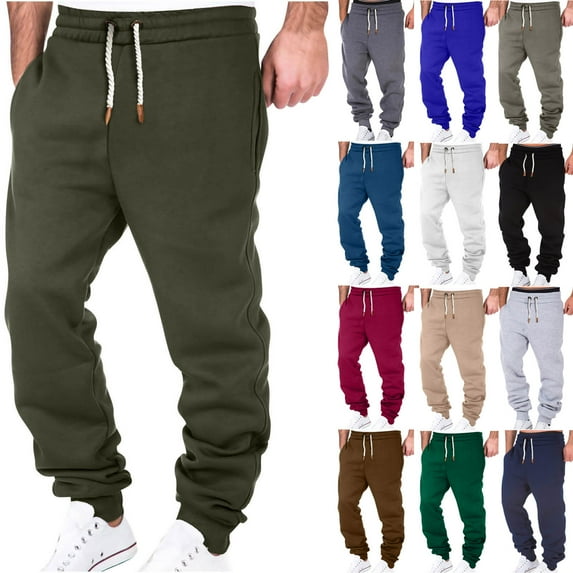 Kilaqueen Heavyweight Sweatpants for Men Elastic Waist Running Pants Solid Color Lounge Pants Straight Leg Sweat Pants with Pockets Drawstring Warm Workout Pants