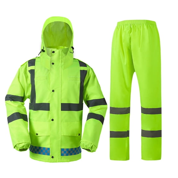 Kilaqueen High Visibility Safety Rain Suit for Men/Women Hi Vis Reflective Rain Jacket and Pants Set Outdoor Waterproof Safety Rain Gear Raincoat