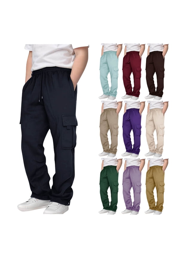 High Waisted Cargo Pants for Kids Pocketed Baggy Sweatpants Girls Boys Stretchy Breathable Trousers Adjustable Drawstring Lounge Pants 3-14 Years