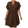 thumbnail image 1 of Kilaqueen Holiday Dresses for Women V Neck Short Ruffle Sleeves Midi Dress Solid Color Casual Trendy Beach Dress, 1 of 4
