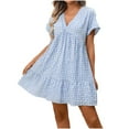 thumbnail image 1 of Kilaqueen Holiday Dresses for Women V Neck Short Sleeve Plaid Dress Flowy Cute Going Out Vacation Outfits Dresses, 1 of 4