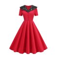 thumbnail image 1 of Kilaqueen Holiday Dresses for Women Vintage Audrey Hepburn Style Lapel V Neck Short Sleeve Dress Casual Work Wedding Party Elegant Midi Evening Dress, 1 of 9