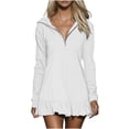 thumbnail image 1 of Kilaqueen Hoodie Dress for Women Long Sleeve Half Zip V Neck Ruffle Hem Tunic Sweatshirt Dress Trendy Solid Color Relaxed Fit Hoodie Dresses, 1 of 9