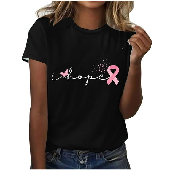 Kilaqueen Hope Breast Cancer Awareness Shirt for Women Pink Ribbon Graphic Tees Breast Cancer Warrior Short Sleeve Inspirational Blouse Tops