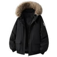 thumbnail image 1 of Kilaqueen Jackets for Men Faux Fur Hood Stand Up Collar Long Sleeve Coats with Pockets Solid Color Thicken Warm Outerwear, 1 of 4