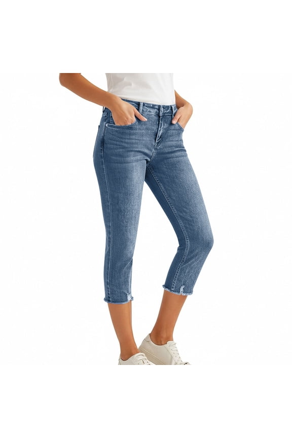 Jean Capri Pants for Women High Waisted Skinny Jeans Stretchy Denim Capris Cropped Jeggings with Pockets