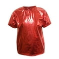 thumbnail image 1 of Kilaqueen Kids Boys Girls Short Sleeve Mock Neck Sparkly Metallic Shiny Tops Jazz Hip Hop Dance Performance Party Costumes, 1 of 2