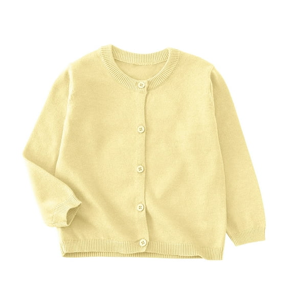 Kilaqueen Kids, Boys and Girls Cardigans Sweater Knit Cotton Button Down Long Sleeve Coats Solid Color Crew Neck Comfy Sweater 2-10Y