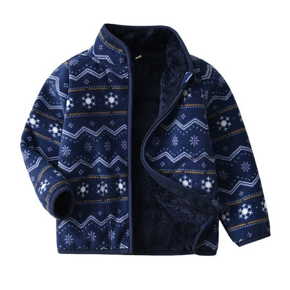 Kilaqueen Kids Printed Polar Fleece Jacket Toddler Baby Boys Girls Autumn Winter Warm Sherpa Lining Outerwear Soft Lightweight Full Zipper Fuzzy Jacket with Pocket