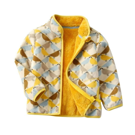 Kilaqueen Kids Printed Polar Fleece Jacket Toddler Baby Boys Girls Autumn Winter Warm Sherpa Lining Outerwear Soft Lightweight Full Zipper Fuzzy Jacket with Pocket