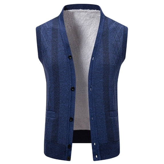 Kilaqueen Knit Vest for Mens Single Breasted Solid Color Sleeveless Cardigan Vest with Pocket