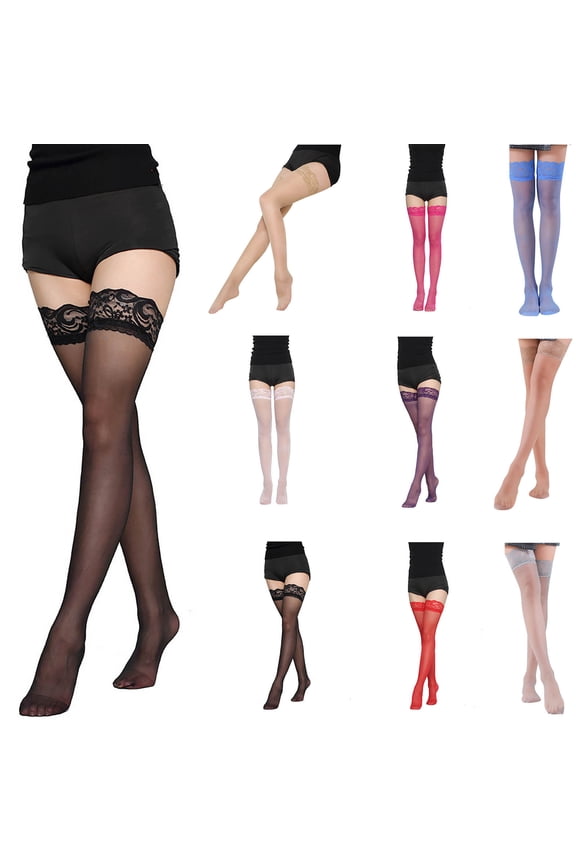 Lace Trim Stockings for Women Thigh High Stockings Anti-skid Silicone Sheer Stay Up Pantyhose Tights and Girls Supplies
