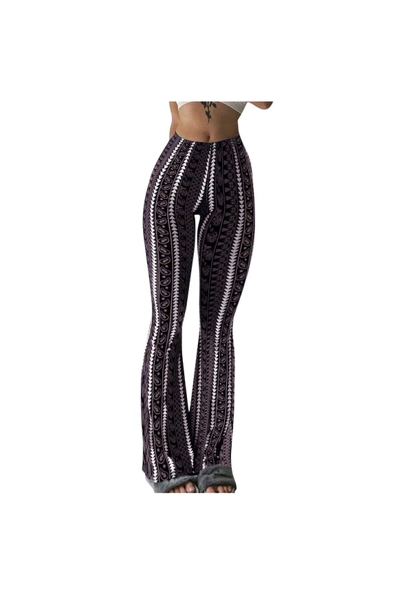 Leggings for Women Boho Elastic High Waist Flare Yoga Pants Trendy Athletic Gym Sport Bell Bottoms Pants