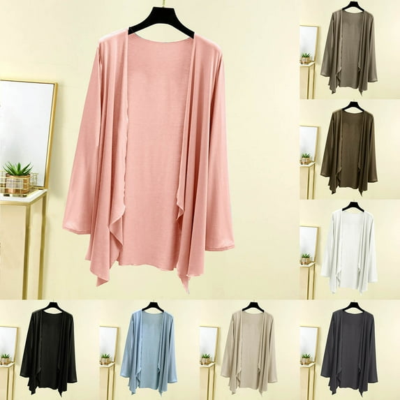 Kilaqueen Lightweight Cardigans for Women Casual Cotton Long Sleeve Loose Fit Women's Cardigans Solid Color High Low Hem Open Front Fall Shirts