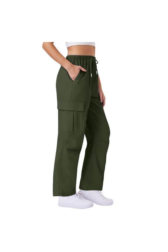 Lightweight Casual Cargo Pants for Women Adjustable Straight Leg Travel Pants with Pockets Workout Athletic Hiking Elastic Trousers
