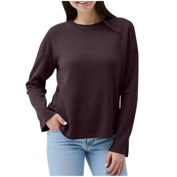 Kilaqueen Lightweight Women's Sweaters Solid Color Crew Neck Long Sleeve Pullover Tops Casual Comfy Soft Sweaters