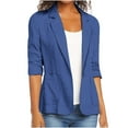 thumbnail image 1 of Kilaqueen Linen Blazer Women Summer Lightweight Button 3/4 Stretchy Ruched Sleeve Business Casual Office Work Suit Jacket with Pockets, 1 of 6