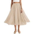 thumbnail image 1 of Kilaqueen Linen Skirts for Women A Line Elastic Waisted Pleated Midi Skirts Casual Solid Color Comfy Breathable Trendy Skirts, 1 of 9
