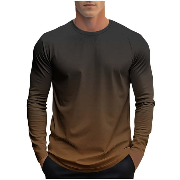 Kilaqueen Long Sleeve Shirts for Men Fashion Gradient Crewneck Pullover Tops Plus Size Loose Fit Lightweight Athletic Stylish Streetwear Tee