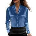 thumbnail image 1 of Kilaqueen Long Sleeve Shirts for Women Button Down Satin Silk Long Sleeve Lapel Collared Shirts Casual Solid Color Office Work Tunic Tops, 1 of 5