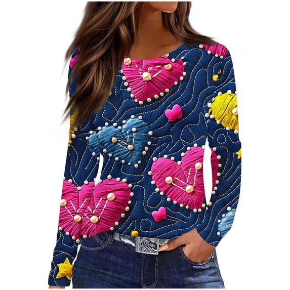 Kilaqueen Long Sleeve Shirts for Women Valentine's Crew Neck Pullover Tops Casual Fashion Trendy Festival Sweatshirt
