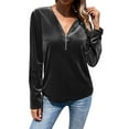 thumbnail image 1 of Kilaqueen Long Sleeve Tops for Women Half Zip V Neck Long Sleeve Elegant Pullovers Solid Color 2026 Fashion Going Out Top, 1 of 8