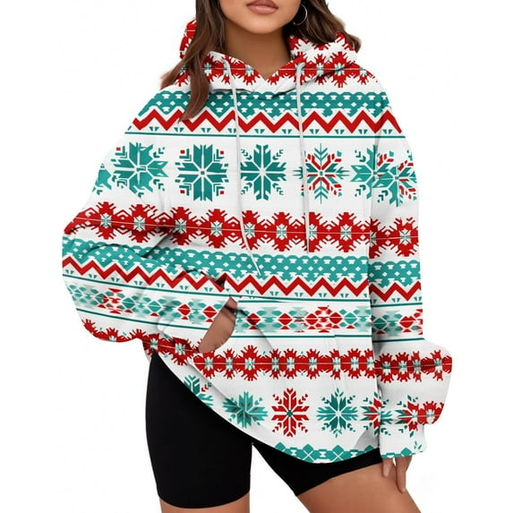 Kilaqueen Loose Fit Sweatshirt for Women Casual Trendy Xmas Graphic Comfy Hoodie with Pocket Pullover Hoodies Drawstring Fall Winter Pullover Tops