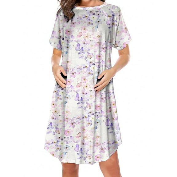 Kilaqueen Maternity Dress Floral Print Breastfeeding Crew Neck Short Sleeve Nursing Dress Casual Comfy Lightweight Flowy Dresses