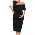 thumbnail image 1 of Kilaqueen Maternity Dress Ruffle Off Shoulder Sleeveless Bodycon Dress Solid Color Casual Trendy Comfy Knee Length Dress, 1 of 7